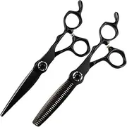 Hair Cutting, 6 Inch Professional Steel Scissor Black Haircut Thinning Barber Cutting Shears Hairdressing Set