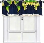 GaxfjRu World Map print Valance Room Darkening Blackout Valances 3 Inch Rod Pocket Window Valance for Bathroom