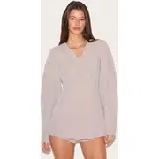 Mushroom Cross Front Cocoon Sleeve Tailored Playsuit, Mushroom