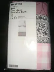 IKEA TWIN Duvet Quilt Cover w/ Pillowcase Pink White Black Lace Check pattern