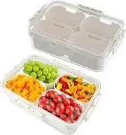 2 Pack Plastic Divided Serving Tray with Lid and Handle Snack Box Charcuterie Container Portable Snack Platters Organizer for Candy, Fruits, Snacks, Nuts, Party(White 4 compartments)