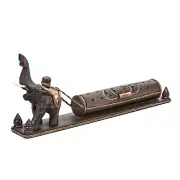 Cheerful Elephant Towing Log Incense Burner Rain Tree Wood Carving