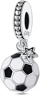 [Nbsameng] S925 Sterling Silver Charms Compatible for Pandora Bracelets and Necklaces, DIY Holiday Gifts for Women, Soccer & Star, Silver, Cubic Zirconia