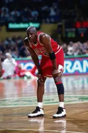 Michael Jordan Chicago Bulls looks on v Boston Celtics in 1995 at - Old Photo