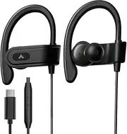 [Avantree] C171 - USB-C Wired Earbuds Microphone & Volume Controls, Compatible with New iPhone 15 & 16, Samsung, Google & Android Type C Phones - Headphones with Ear Hook for Running & Sports