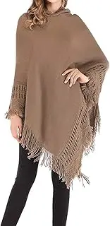 [stylesilove] Women Kintted Hooded Poncho Crochet Pattern Pullover Cardigan Soft Wrap for Autumn Winter Season