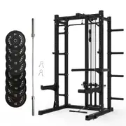 Pre Order Multifunctional Squat Rack Bundle - 100kg Black Bumper Weight Plates & Barbell
