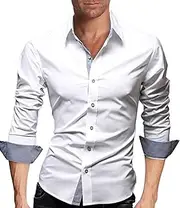 [WSLCN] Mens Dress Shirt Long Sleeve Slim Fit Elegant Plain Casual Business Shirt