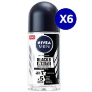 6X Nivea Men Roll on Black & White Invisible Deodorant 48h Antiperspirant 50ML