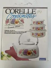 Corelle Coordinations Summer Blush 2qt Tea Kettle 6 Piece Bowl Set NEW Vintage