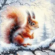 Fabric Panel Winter Squirrel 100% Cotton 14"x14" Quilting Panel Square AM321