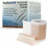 Bodyassist Silicone Scar Tape Sheets, 100% Scar Removal Sheets for Acne Scars C-Section & Keloid Surgery Scars Tape Treatment strips, Painless Removal, Reusable, Washable, 2-3 month supply, 4cmx1.5mt