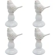 4x LVD Ceramic Ornament Lark Bird Singing Decorative Statue Home Decor White
