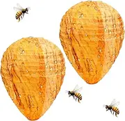 Dummy Wasp Nest Pack of 2 Weatherproof Hornet Nest Dummy Artificial Wasp Nest Hanging for Repelling Wasps in Home and Garden