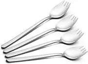 YFWOOD Sporks, 4-pack 18/10 Stainless Steel Dessert Spoons 7.4Inches Long Handle Ice Cream Spoons Salad Forks Flatware Set Reusable Fruit Appetizer Dessert Forks for Household Use or Camping