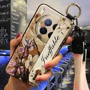 Phone Case Compatible with Tecno Camon40 Premier/CM8, Shockproof Wristband Phone Holder Protective Flower Soft case Anti-dust Lanyard Ring