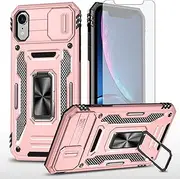 Asuwish Phone Case for iPhone Xs Max with Tempered Glass Screen Protector and Slide Camera Cover Magnetic Ring Holder Kickstand Cell i X XR Xsmax 10x SX Xmax 10xs 10s 10 Plus Xmaxs Women Men Rose Gold