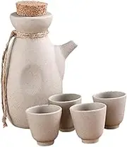 Zerodeko 1 Set Sake Pot Ceramic Liquor Holder with Pot Cups Decorative Wine Serving for Home Restaurant and Present Use Unique Japanese Style
