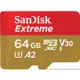 SanDisk Extreme microSDXC 64GB, V30, U3, C10, A2, UHS-I, 170MB/s R, 80MB/s W 記憶卡