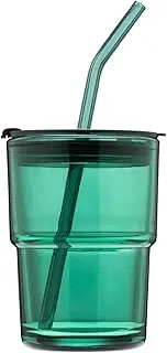 BLUEPOLAR 13oz/400ml Tumbler Water Glass, Glass Coffee Cups with Lids and Straws, Iced Tea Cups Insulated Glass Cup, Green