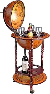 Maxkon Antique Globe Bar Cart Cabinet Alcohol Wine Drinks Coffee Serving Trolley Round Bottle Storage Mid-Century 44x44x88cm