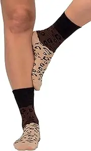 [Ulla Popken] Ladies Tennis Socks Leopard Print Stockings Tan One Size, light brown, One size