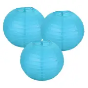 3Pcs Decorative Hanging Round Paper Lanterns 25cm/10" Blue