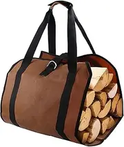 MEETOZ Large Canvas Log Carrier Bag, Waxed Canvas Firewood Carrier, Heavy Duty Firewood Log Carrier for Indoor Wood Stoves Outdoor Camping (Brown), Brown