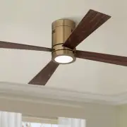 52" Revue Modern Indoor Hugger Ceiling Fan with LED Light Remote Brass Walnut