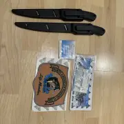 North American Fishing Crab Badge, Knives, Scale With Tape measure, Hooks, Etc