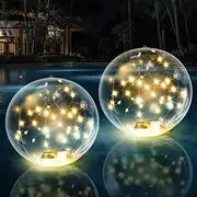 WIND STAR Solar Floating Pool Lights, 14 Inch Inflatable Glow Ball Lights Warm White for Pond Garden Yard Beach Party Decor, 2 Pack