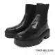 【TINO BELLINI 貝里尼】義大利進口牛皮小方頭針織襪套厚底短靴FWMV011(黑)