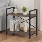 Small Bookshelf for Small Space, 2 Tier Shelf Floor Bookcase 2 tier Greige Oak