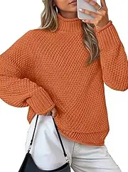 [ZESICA] Women's 2024 Turtleneck Batwing Sleeve Loose Oversized Chunky Knitted Pullover Sweater Jumper Tops