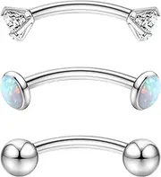 [Chriscoco] 16G G23 Titanium Rook Piercing Eyebrow Piercing Curved Barbell Piercing Banana Piercing Lip Belly Button Ring Helix Daith Tragus Cartilage Ear Piercing 6 mm 8 mm 10 mm