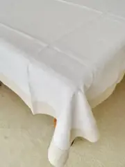 Pure Linen Tablecloth White With Grey Frame Border Decor or Napkins Shabby Chic