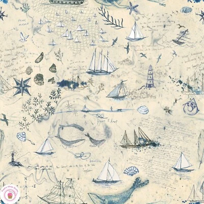 Moda LONGSHORE 24618 11 Cream BOATS Ivory JANET CLARE Quilt Fabric