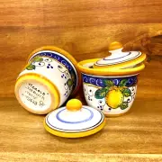 Genuine Lemon Design Majolica Italian Ceramic Spice Jar Set Made in Deruta Italy