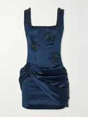[Clio Peppiatt] Clio Peppiatt - Lapis Draped Embellished Satin Mini Dress - Midnight blue - x small x small Blue