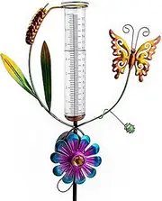 38" Butterfly Rain Gauges with Solar Lights for Garden Yard Patio Walkway Backyard Décor Multicolor