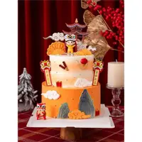 在飛比找ETMall東森購物網優惠-2023新年蛋糕裝飾舞獅男孩PVC公仔擺件平安喜樂茁壯成長插
