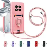 Aithne Case for Xiaomi Redmi Note 14 Pro Plus 5G, Mobile Phone Chain Case, Silicone Mobile Phone Case for Hanging Chain, 360 Degree Ring Holder, Stand, Card Slot, Pink
