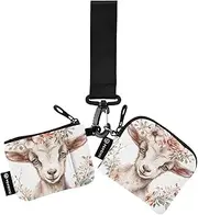 [XYMZR] Goat Horns Flowers Mini Zip Around Wristlet keychain Wallet for Women Personalized Pattern Detachable Dual Pouch Wristlet Portable Wallet Phone Coin Purse, Multi-colored, One Size