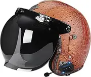 Vintage Bluetooth Open Face Helmet Motorbike Helmet DOT/ECE Approved Jet Helmet with Bubble Mirror for Adult Men Women Street Racing Cruiser Motorcycle