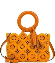 Patricia Nash Crochet Vobbia Golden Yellow Small O Ring Crossbody Tote Bag NEW
