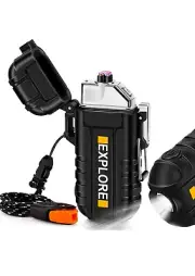 Rechargeable Plasma Lighter W/ Flashlight Survival Camping Hiking black