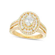 1.33 CT. T.W. Oval Natural Diamond Frame Multi-Row Engagement Ring in Solid 14K Gold