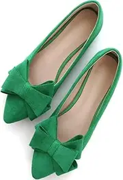 [TN TANGNEST] Women Fashion Bowknot Flats Comfort Pointed Toe Dress Shoes, Green, 10.5