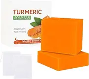 Turmeric Soap Bar with Ginger Extract - 2PCS Moisturizing & Brightening Turmeric Bar with Soap Bubble Mesh Bag for Men & Women - All Skin Types,100g