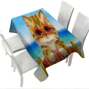 Funny Cats Ginger Tabby Kitten at the Beach Tablecloth